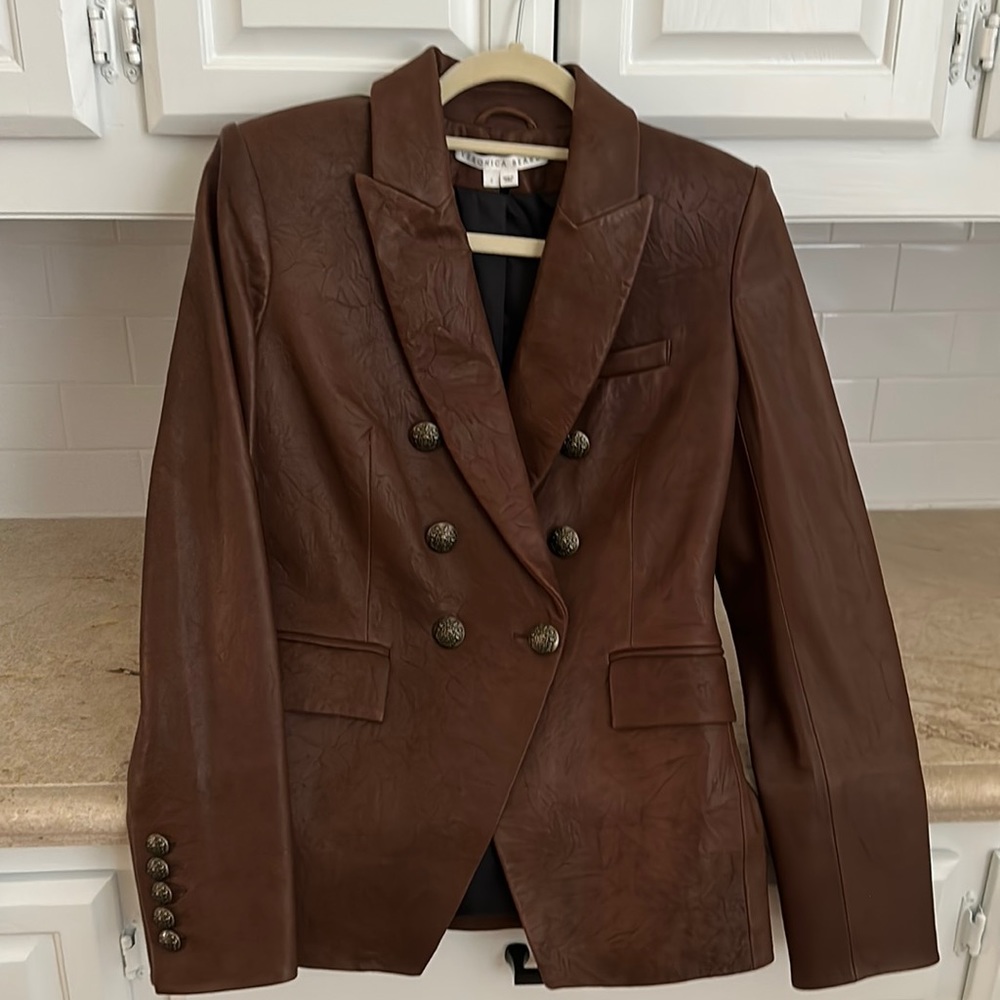 Veronica Beard leather double breasted jacket, size 2z